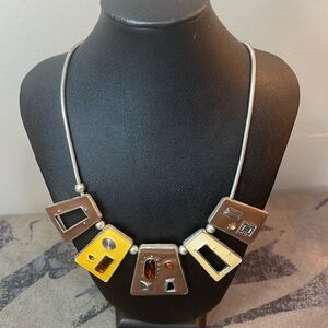 Vintage Abstract Art Brown, Yellow And Off White With Four Orange Rhinestones